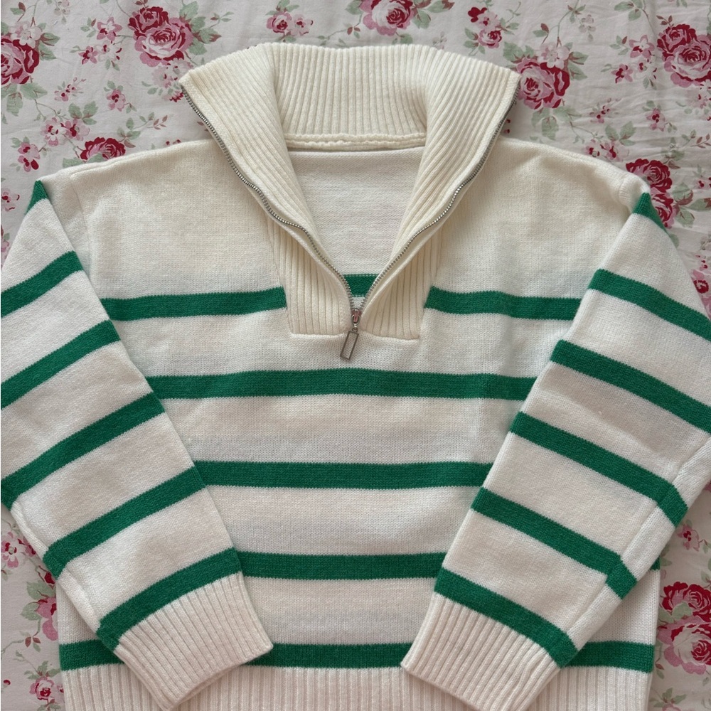 Green and White Striped Sweater